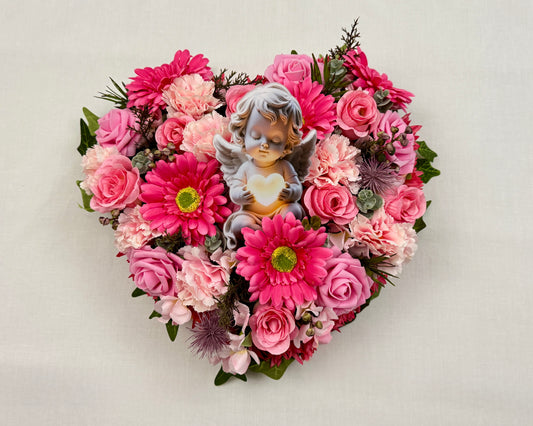 Roze rouwhart met engeltje