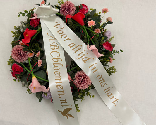 Rouwkrans met dubbel lint