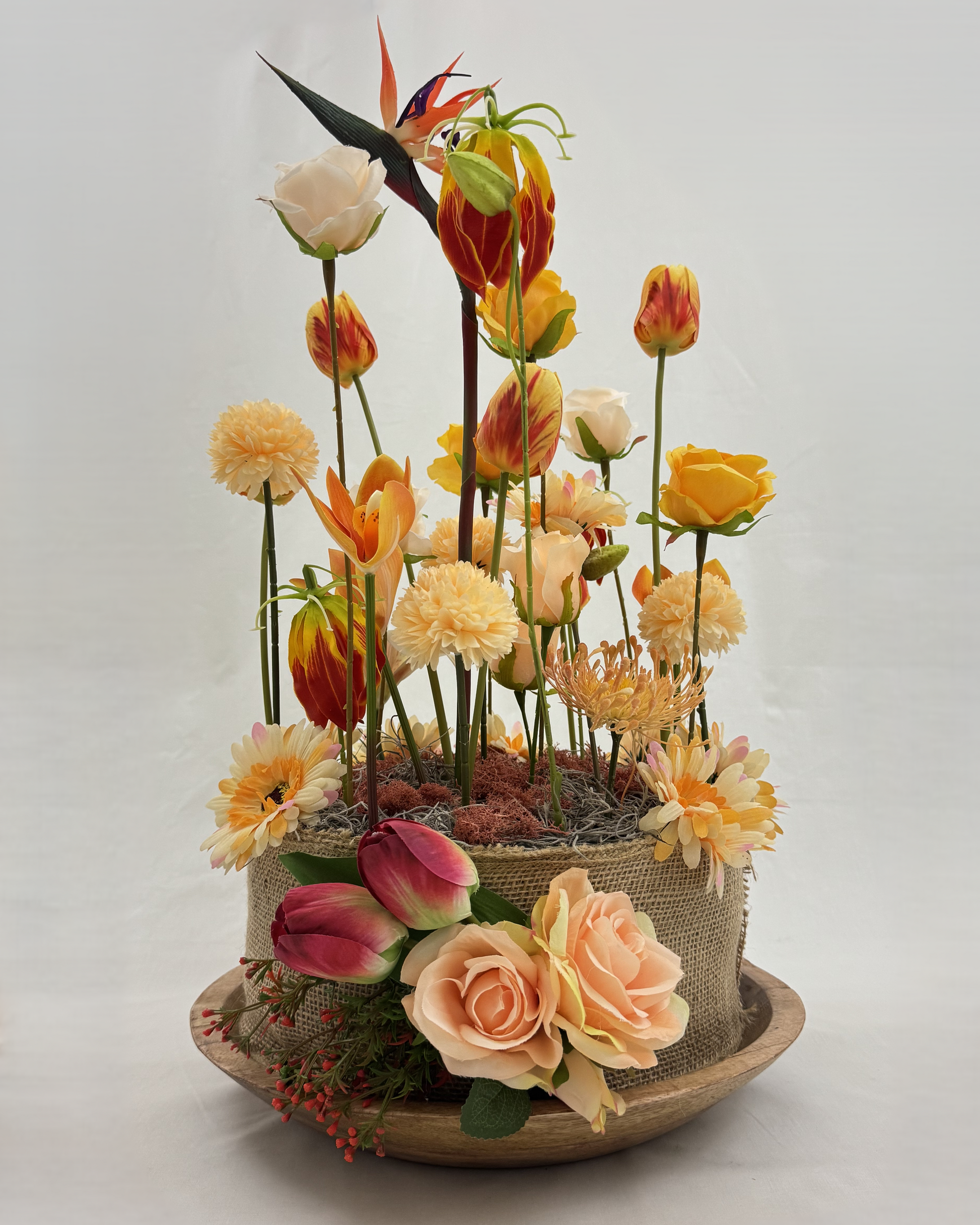 Rouwboeket in juten pot