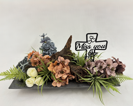 rouwstuk met miss you bordje