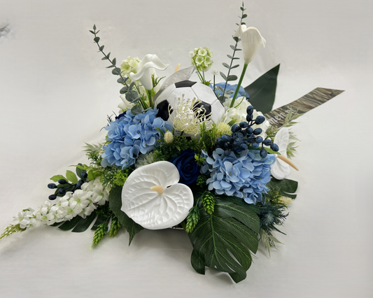 Rouwstuk blauw met voetbal