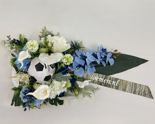 Rouwstuk blauw met voetbal