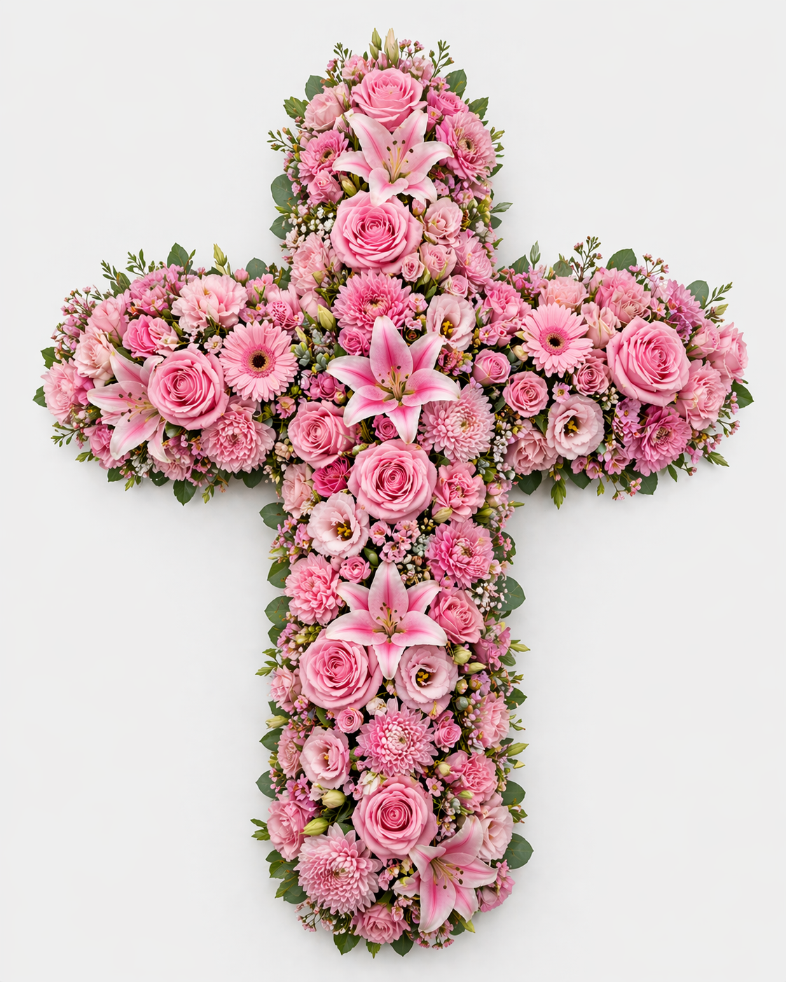 Rouwkruis met roze bloemen